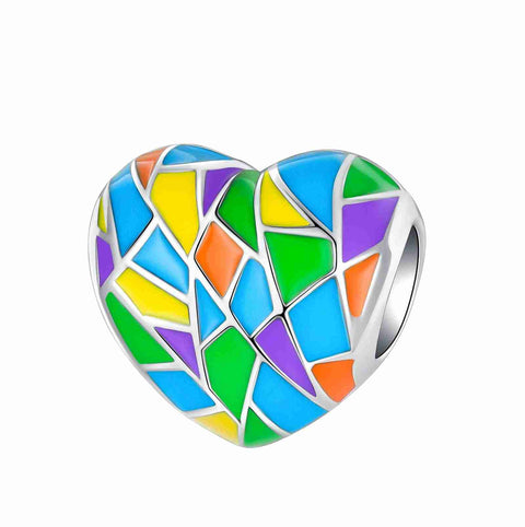 Sterling Silver Colorful Heart Charm - Sterling Silver Colorful Heart Charm
