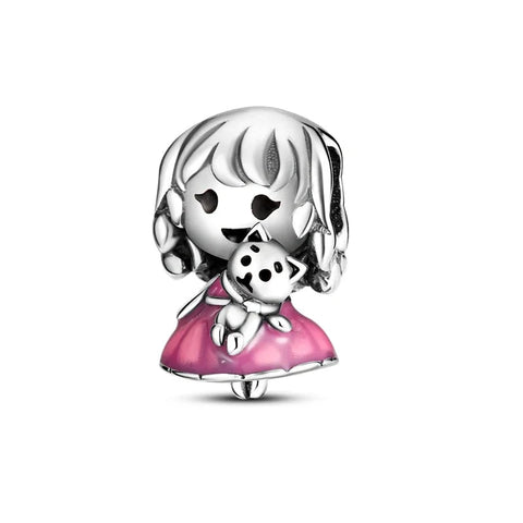 Sterling Silver Girl with Kitten Charm - Sterling Silver Girl with Kitten Charm
