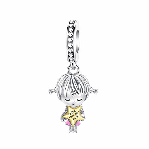 Sterling Silver Girl with Star Dangle Charm with Enamel