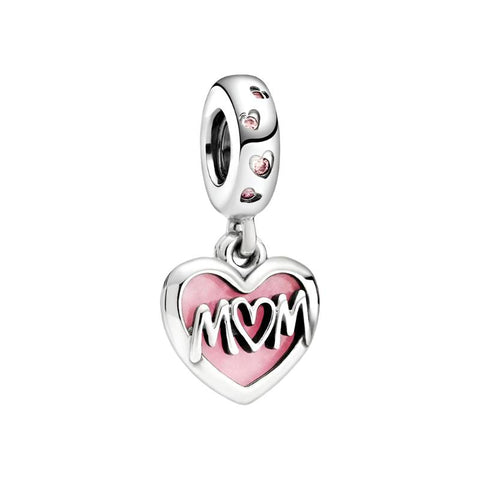 Sterling Silver Pink Mom Charm with Enamel - Sterling Silver Pink Mom Charm with Enamel