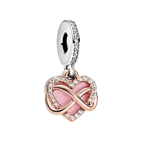 Sterling Silver Pink Heart Dangle Charm - Sterling Silver Pink Heart Dangle Charm