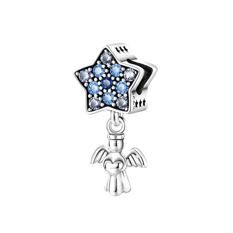 Sterling Silver Star and Angel Dangle Charm - Sterling Silver Star and Angel Dangle Charm