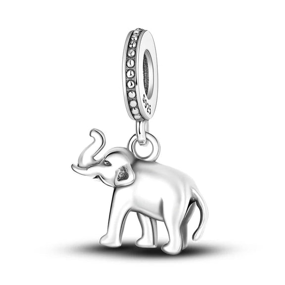 Sterling Silver Elephant Dangle Charm with Crystals - Sterling silver elephant dangle charm with crystals, symbolizing luck and strength.