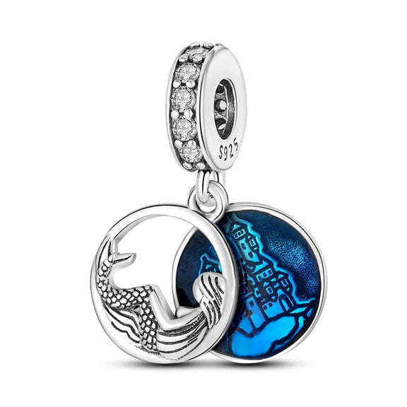 Sterling Silver Peacock Charm with Enamel and Crystals - Sterling silver peacock charm with enamel and crystals.