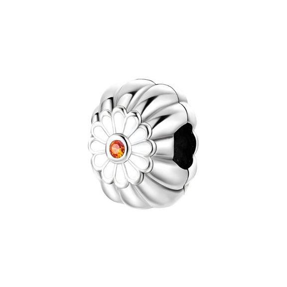 Sterling Silver Flower Charm with Orange Crystal - Sterling silver flower charm with orange crystal.