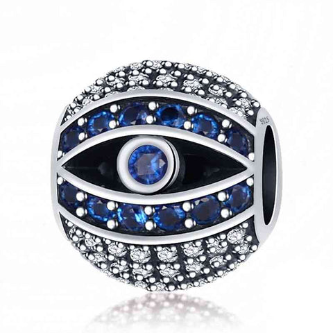 Sterling Silver Evil Eye Charm with Blue Crystals - Sterling Silver Evil Eye Charm with Blue Crystals