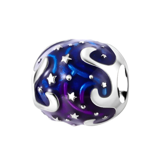 Sterling Silver Galaxy Charm with Enamel - Sterling silver galaxy charm with blue and purple enamel.