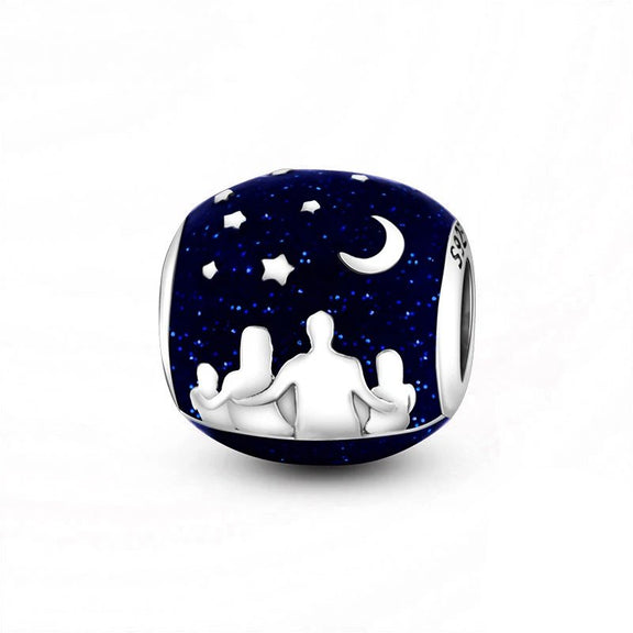 Sterling Silver Night Sky Charm with Enamel - Sterling silver night sky charm with dark blue enamel and star details.