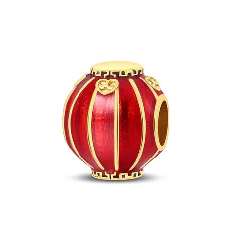 Gold-Plated Christmas Charm with Red Lantern & Hearts - Gold-Plated Christmas Charm with Red Lantern & Hearts