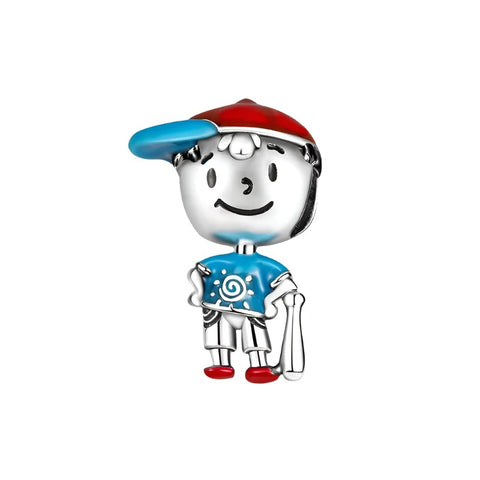 Sterling Silver Boy with Baseball Charm with enamel