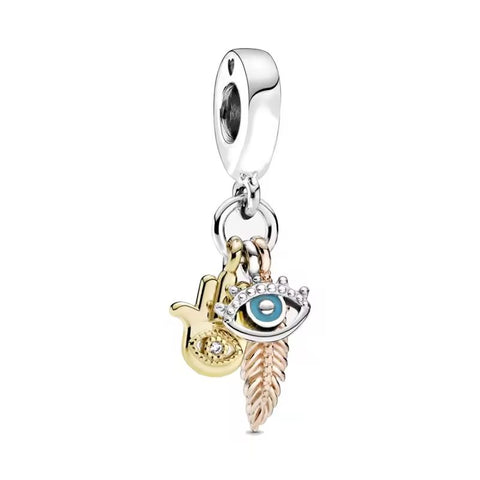 Sterling Silver Mixed Symbols Charm with Enamel and Crystals - Sterling Silver Mixed Symbols Charm with enamel and crystals
