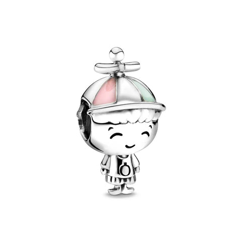 Sterling Silver Boy with Propeller Hat Charm - Sterling Silver Boy with Propeller Hat Charm with enamel