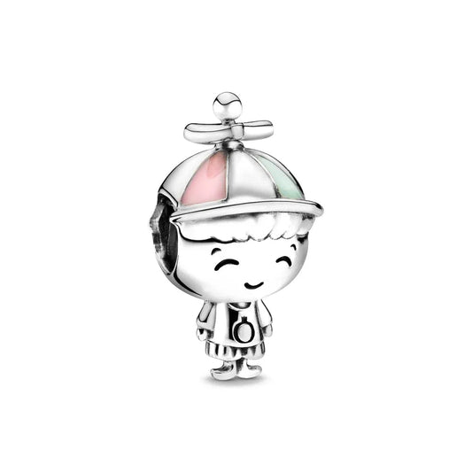 Sterling Silver Boy with Propeller Hat Charm with enamel