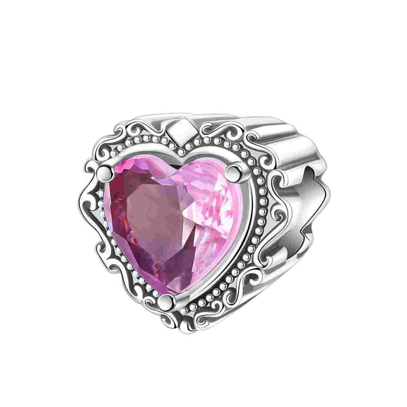 Sterling Silver Pink Heart Crystal Charm - Sterling Silver Pink Heart Crystal Charm with enamel