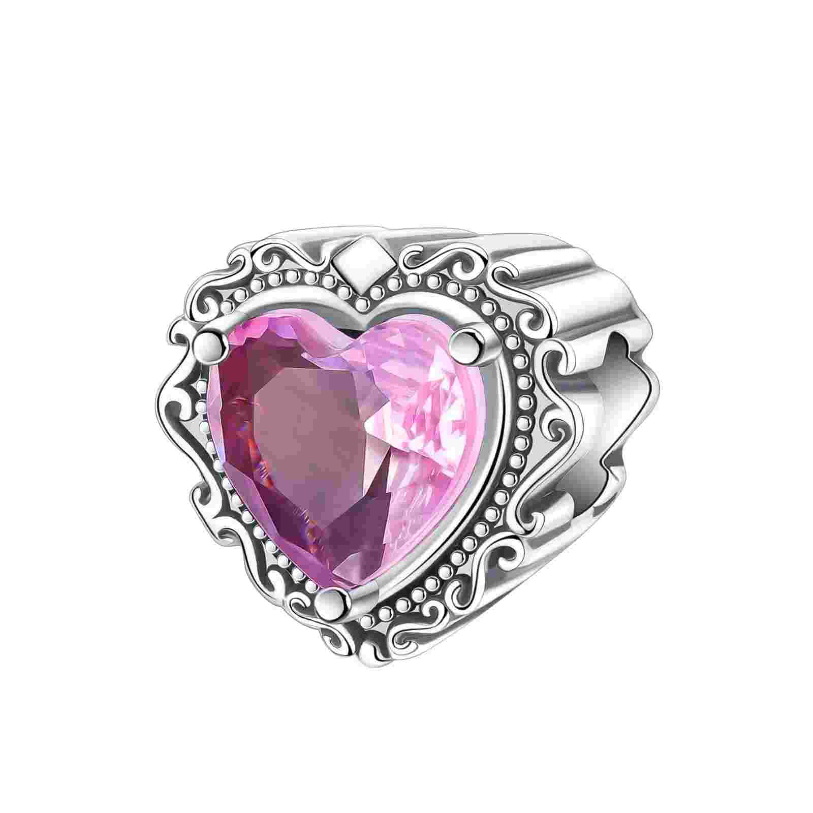 Sterling Silver Pink Heart Crystal Charm with enamel