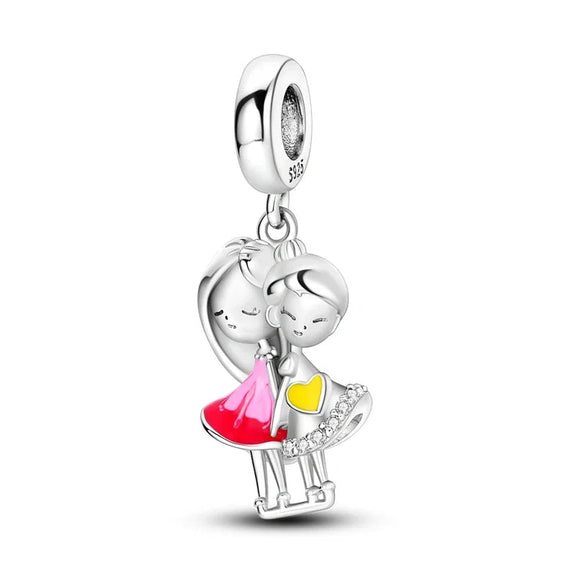 Sterling Silver Friends on Swing Charm - Sterling Silver Friends on Swing Charm with enamel