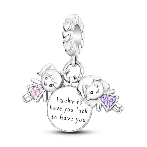 💖 Sterling Silver Lucky to Have You Charm with Enamel and Crystals 🌟 - Sterling silver "Lucky to Have You" charm with enamel and crystals.