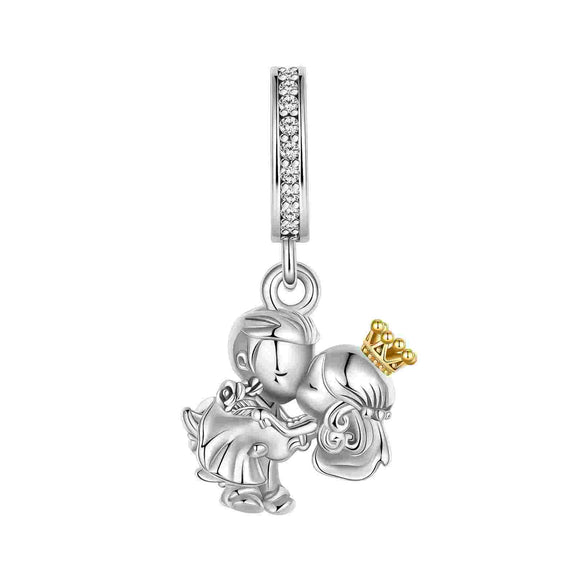 Sterling Silver Prince and Princess Charm - Sterling Silver Prince and Princess Charm with enamel and crystals