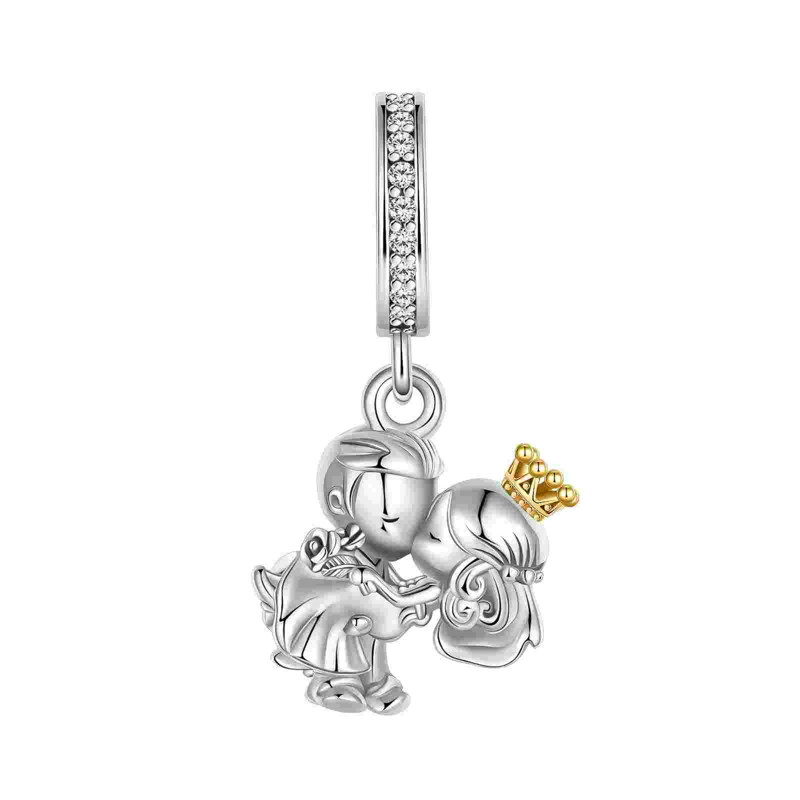 Sterling Silver Prince and Princess Charm with enamel and crystals