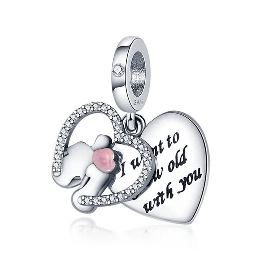 Sterling Silver Grow Old with You Charm with enamel and crystals