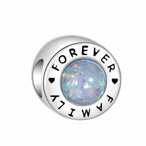 Sterling Silver Forever Family Charm with Opal Center - Sterling Silver Forever Family Charm with opal