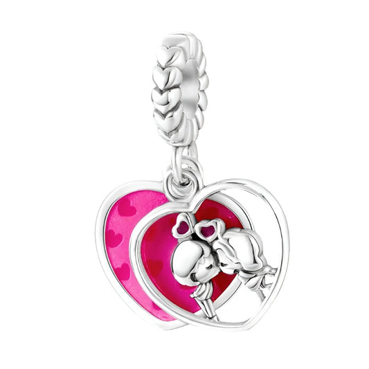 Sterling Silver Couple in Heart Charm with enamel