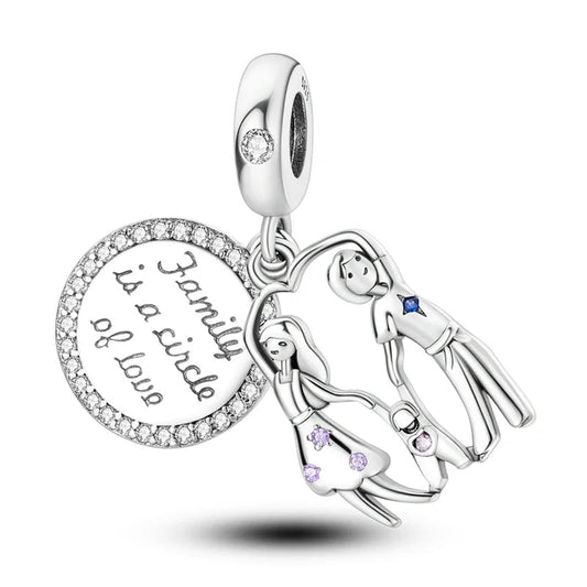 Sterling Silver Family Circle of Love Charm with enamel and crystals