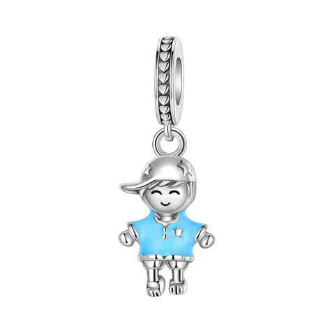 Sterling Silver Boy in Blue Shirt Charm - Sterling Silver Boy in Blue Shirt Charm with enamel