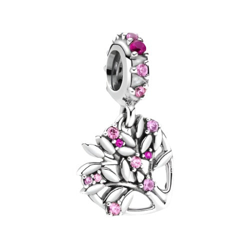 Sterling Silver Heart Tree Charm - Celebrate Growth and Strength 🌳💖 - Sterling Silver Heart Tree Charm with pink crystals