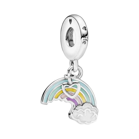 Sterling Silver Rainbow Heart Charm - Celebrate Positivity with Color 🌈💖 - Sterling Silver Rainbow Heart Charm with enamel