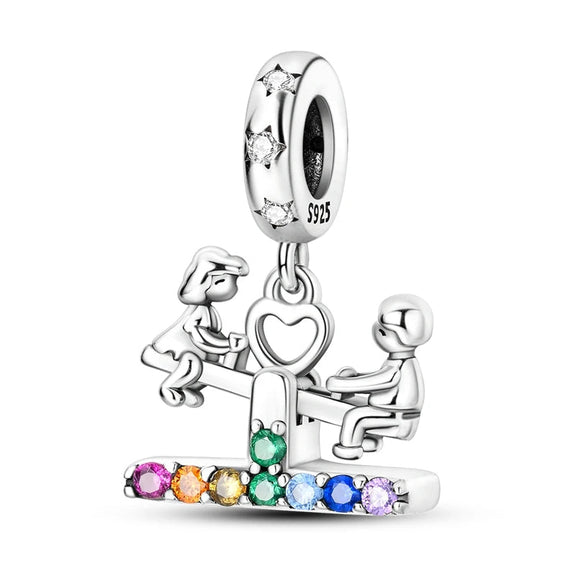 Sterling Silver Kids on Seesaw Charm - Sterling Silver Kids on Seesaw Charm with crystals