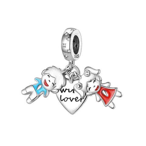 Sterling Silver World Lover Charm with Enamel and Crystals - Sterling Silver World Lover Charm with enamel and crystals