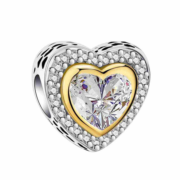 Sterling Silver Crystal Heart Charm - Embrace Sophisticated Elegance 💎✨ - Sterling Silver Crystal Heart Charm with gold-plated accents