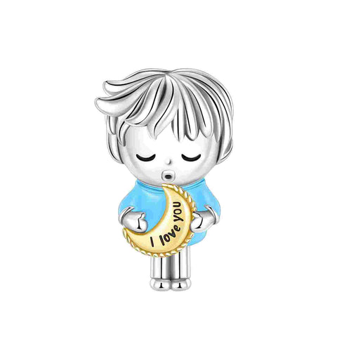 Sterling Silver Boy with Moon Charm - Sterling Silver Boy with Moon Charm and enamel
