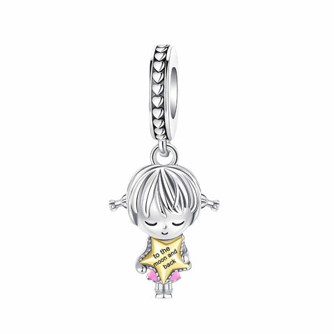 Sterling Silver Girl with Star Dangle Charm with Enamel - Sterling Silver Girl with Star Dangle Charm with enamel