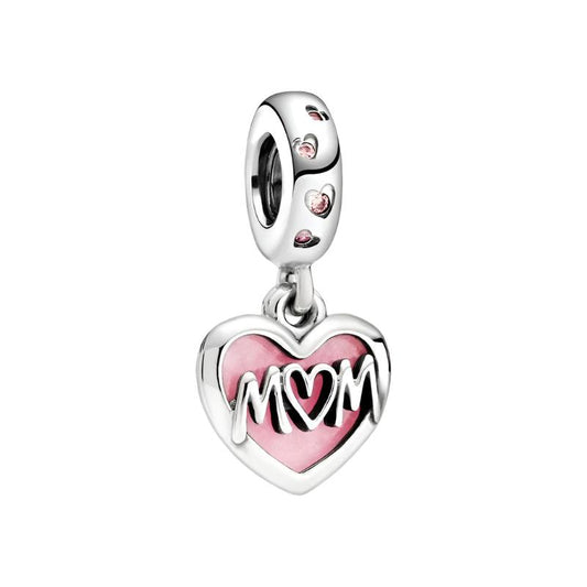 Sterling Silver Pink Mom Charm with enamel