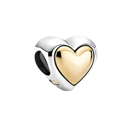 Sterling Silver Golden Heart Charm - Sterling Silver Golden Heart Charm