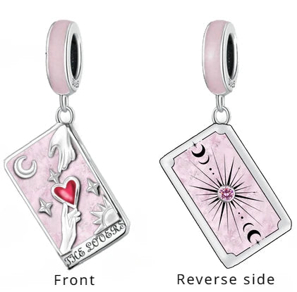 Sterling Silver Lovers Tarot Card Charm with enamel