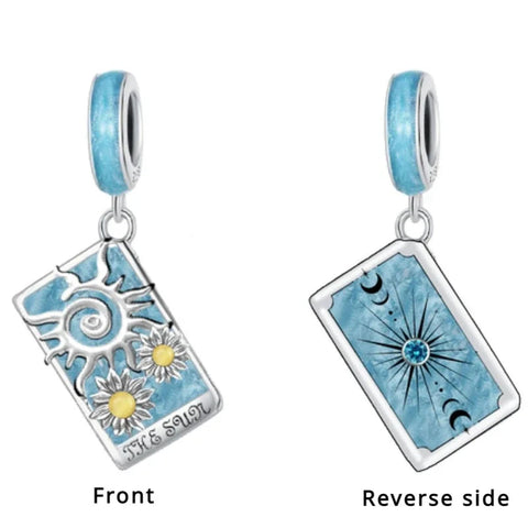 Sterling Silver Sun Tarot Card Charm with Enamel - Sterling Silver Sun Tarot Card Charm with enamel