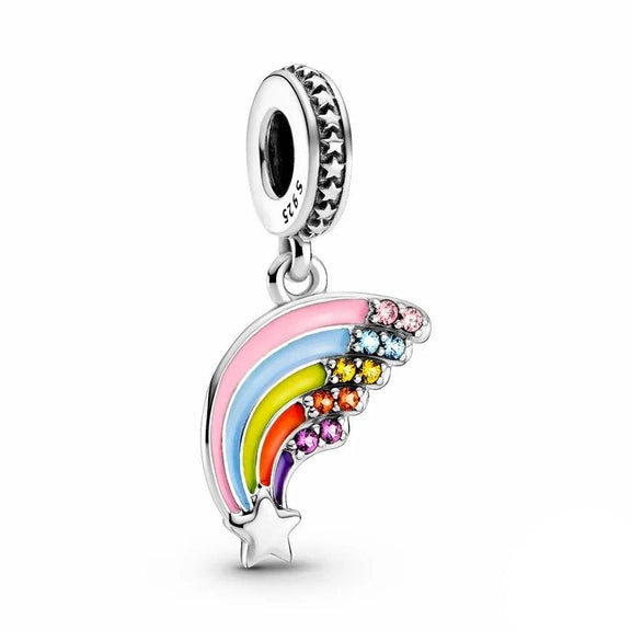 Sterling Silver Rainbow Dangle Charm - Sterling Silver Rainbow Dangle Charm with crystals