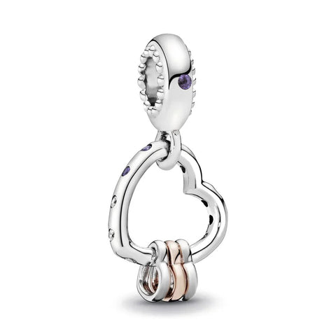 Sterling Silver Heart Ring Charm - Sterling Silver Heart Ring Charm with crystals