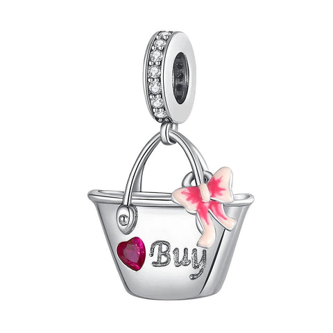 Charming Basket Charm Bow and Heart Accents - Charming basket charm with pink butterfly and heart accents