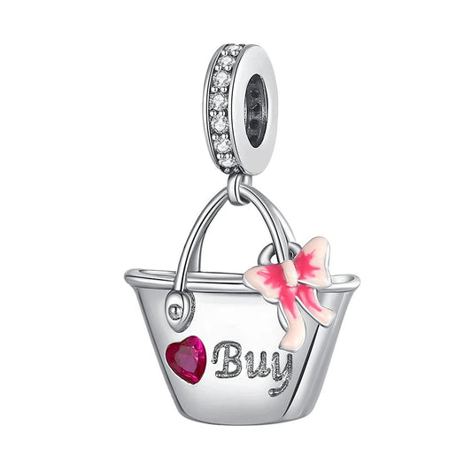 Charming basket charm with pink butterfly and heart accents