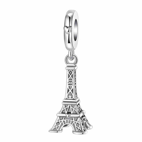 Sterling Silver Eiffel Tower Charm - Celebrate Parisian Romance - Silver Eiffel Tower charm on a white background