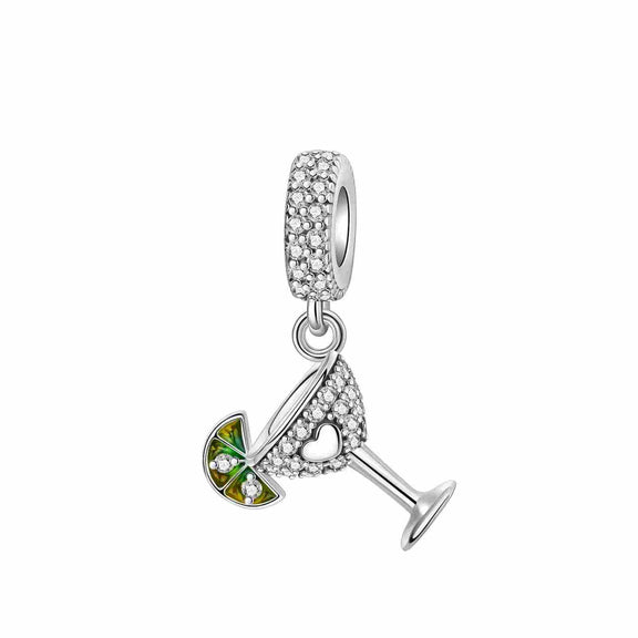 Sterling Silver Martini Glass Charm - Sterling Silver Martini Glass Charm with enamel and crystals