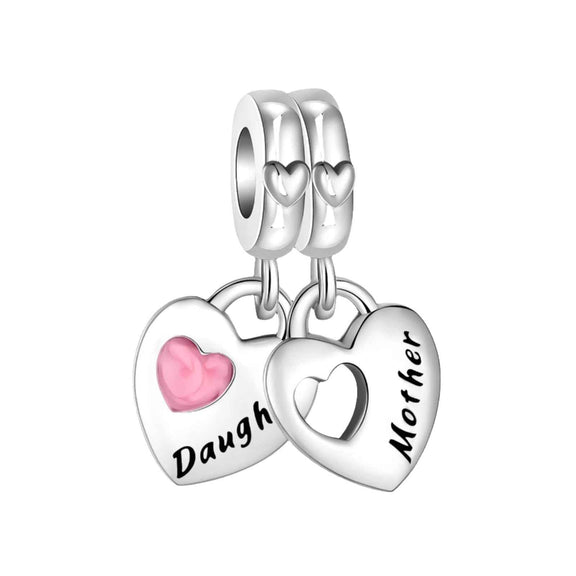 Sterling Silver Mother-Daughter Charm - Sterling Silver Mother-Daughter Charm with pink enamel