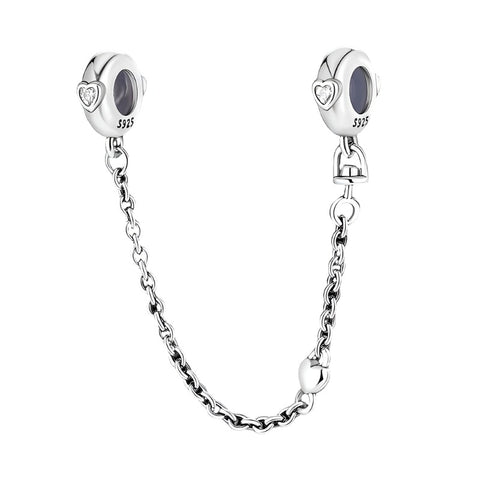 Sterling Silver Heart Safety Chain Charm - Sterling Silver Heart Safety Chain Charm with cubic zirconia