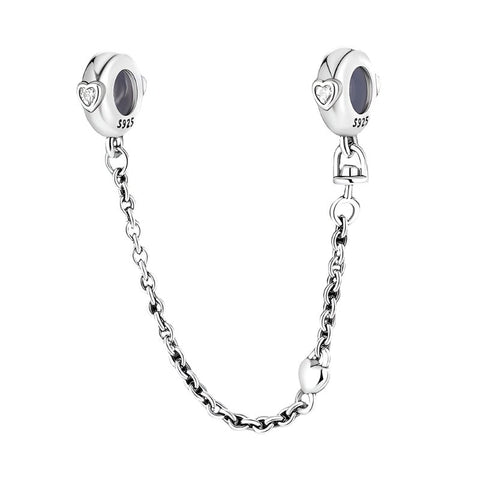Sterling Silver Heart Safety Chain Charm - Sterling Silver Heart Safety Chain Charm