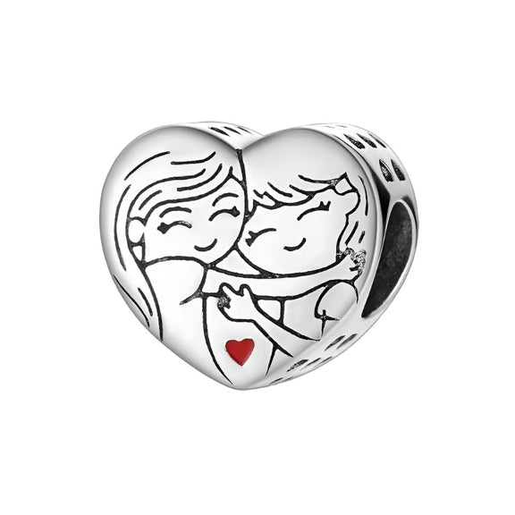 Sterling Silver Hugging Sisters Charm - Sterling Silver Hugging Sisters Charm with red enamel