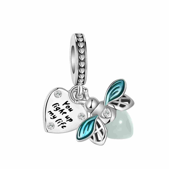 Sterling Silver Firefly Charm - Light Up Your Style with Whimsy 🧚‍♂️✨ - Sterling Silver Firefly Charm with blue enamel and crystals